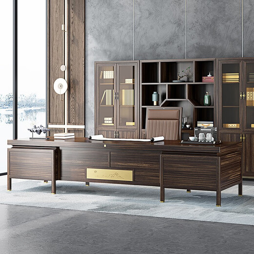 Sanko Furniture Black gold boss desk office desk and chair combination new Chinese style solid wood executive desk CEO desk high-end and elegant 2.2m desk deposit