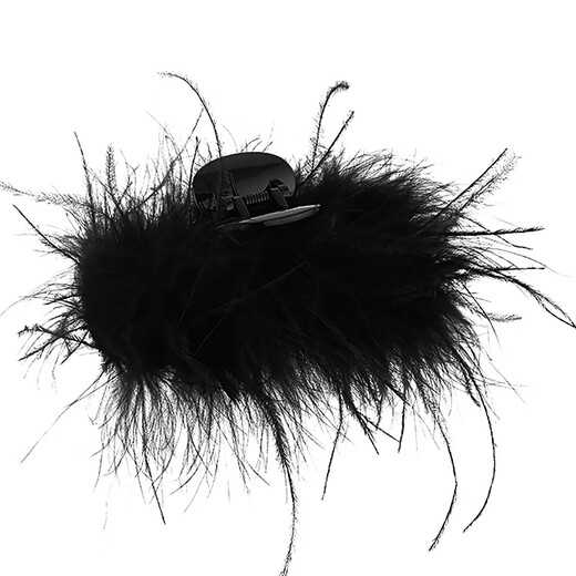 Pretty three-year-old feather clip large ostrich feather hair clip for the back of women's head 2025 new high-end shark clip clip headwear 11cm black suitable for medium hair