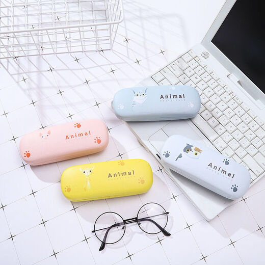 
Li Shen Korean version of male and female students simple and personalized portable ins anti-pressure glasses box fresh and cute myopia glass storage box Cola bottle blue plus velvet mirror cloth + cleaning liquid
