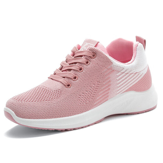 Hongxing nuevo Zapatos de suela suave 2025 Summer, zapatos tejidos voladores, zapatos madre estudiantil, de pie durante mucho tiempo, zapatos informales, G-H831 Rose Red 38