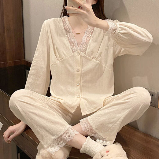 Feifei yinman hong kong léger luxe ffym cardigan pyjamas féminin coton d'automne pure coton insx sex sexy lace à manches longues v couche internet short show 3 3882 # jacquard blue m recommandé 80-105 Jin [Jin est égal à 0,5 kg]