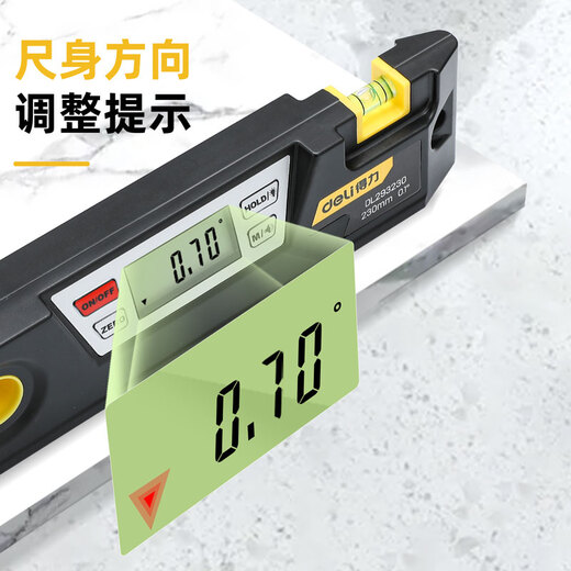 Deli high-precision electronic digital display spirit level angle measuring instrument strong magnetic slope inclinometer torpedo type digital display spirit level 230mm
