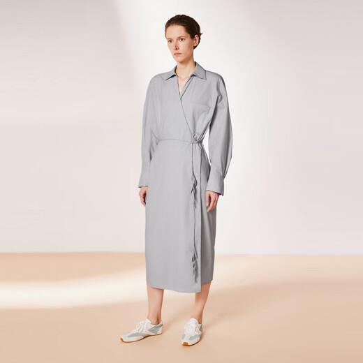 Moins [Série XUN] Spring Simple Design Long Velvet Cotton Cotton Long Mange Shirt Robe 2O4G12590 452 Grey Rose Blue S