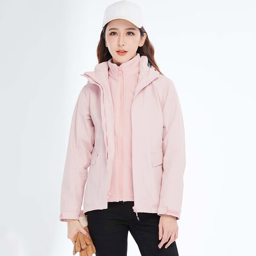 BRELRMON韩版冲锋衣女男防风户外防寒三合一保暖可拆卸滑雪登山服夹克外套 HS12805粉色-女 XL