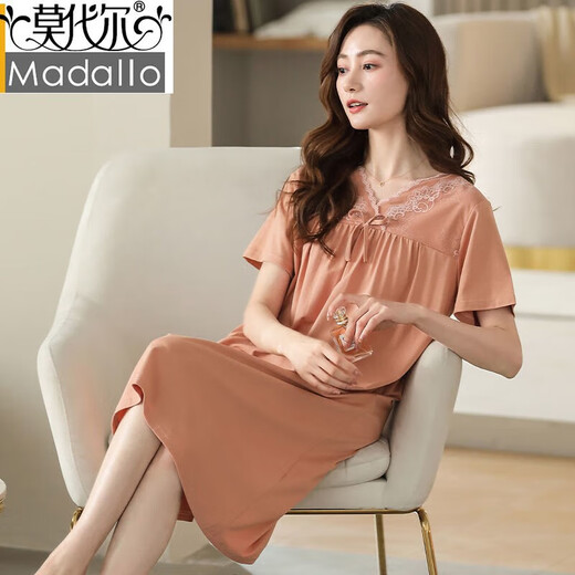 Modal High-End-Nachthemd für Frauen im Frühjahr und Herbst Sommer reines Baumwoll kurzärmelige schwangere Frauen losen dünnen langen Rock mittleren Alters im mittleren Alter großer Pyjamas T9901_nightgown M (80-100jin [Jin gleich 0,5 kg]))