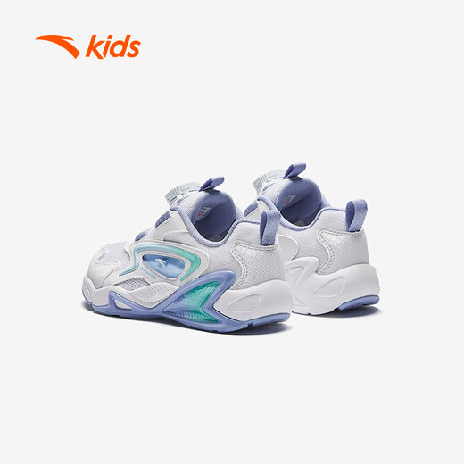 Anta-Kinder-Turnschuhe Mädchenschuhe 2024 Herbst und Winter Trendy Mesh Leder Knopf und Samt-Baumwollschuhe [Kindernahrungsmittel] Weiß/Fliederblau/Blau 9904-2 Größe 33