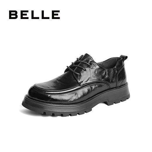 Belle Chinese Valentinstagsschuhe Pendelgeschäft Lederschuhe faltiges Kuhläden bequeme dicke Sohle formelle Schuhe A1422AM4 Schwarz-Single 43 (265 mm)