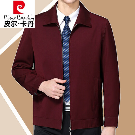 Pierre cardin high-end men's spring and autumn middle-aged and elderly jackets business casual wool material men's jacket lapel dad's top 209 khaki 165/84A