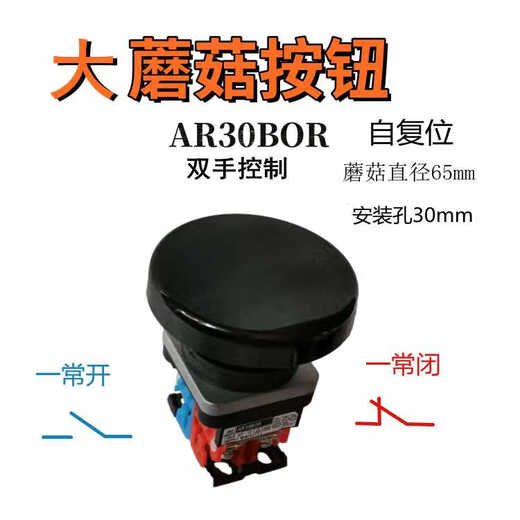 Punch big head flat two-hand start button switch large mushroom head outer diameter 67mm 45mm opening 22mm 30MM AR30 big head