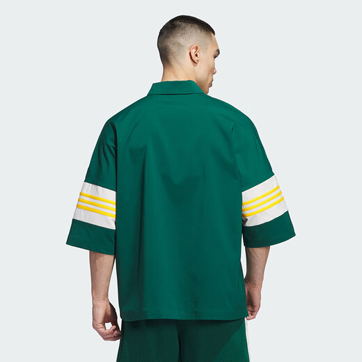 阿迪达斯 （adidas）三叶草男装 25夏季新款情侣款半袖运动宽松七分袖翻领衬衫 IY7373/森林绿 XS