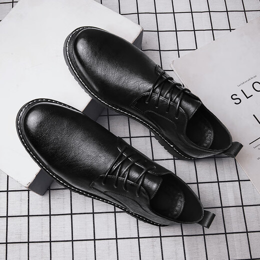 LWOK new leather shoes men's trendy men's shoes casual shoes fashion business shoes men's British formal shoes Korean style leather shoes 9920 black (four seasons) 43