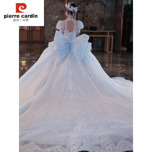 Pierre Cardin brand high-end blue fugitive princess wedding dress 2023 new bride main yarn small French palace style heavy industry single-piece blue tail wedding dress XS