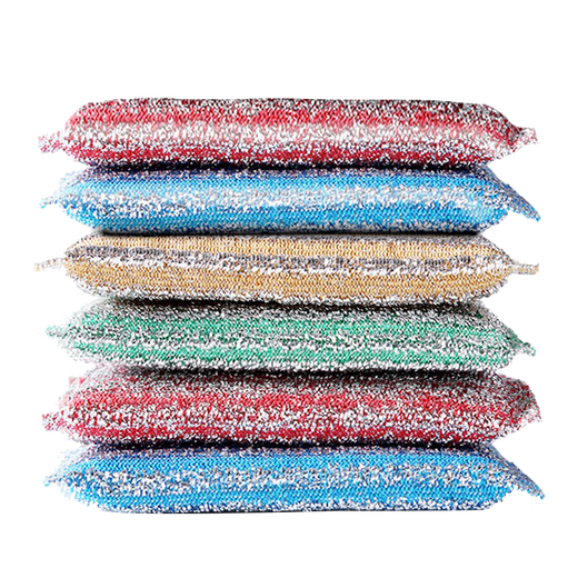 Jiajie excellent product dishwashing sponge, scouring pad, rag, decontamination dishcloth, kitchen supplies, pot scrubber, color striped gold scouring pad, 6 pieces