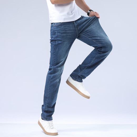 Bosch Fort Flying Fish Jeans Summer Wash Blue Zipper Men's Casual Straight-Packard All-Match Pants 15780 Blue 15780 36