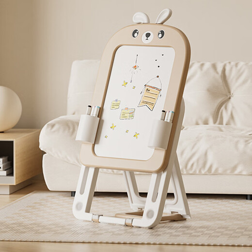 Katio Paintboard Children's Bracket-type Household Baby Erase Dust-Free Graffiti Writing Board Magnetic Child Birthday Gift Toys [Khaki] Belt: Paintbrush*8+ Board Eraser+Magnetic [Bunny Paintboard]