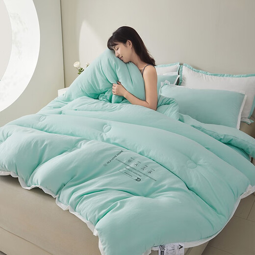 HaiLan Home (HLA) quilt spring and autumn quilt core Class A antibacterial super soft soy fiber air conditioner Door household single and double summer cool quilt [Class A super soft antibacterial] Cyan-white edge 200*230cm/about 8 Jin [Jin equals 0.5 kg]