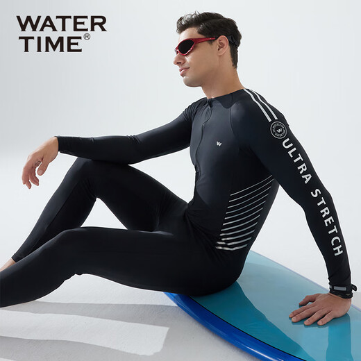 WATERTIME/Shui Chuan Men's Swimsuit Swimsuit One-piece Wetsuit Beach Pants Anti-Embarrassing Swimsuit Black Silver XL
