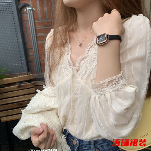 Feng Xiaowei Lace Bottoming Shirt Women's Underwear, Western Style Chic and Beautiful Small Shirt Early Autumn Sweet Chiffon Lace Top Apricot S 160