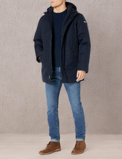 DKNY 男士防水连帽标志派克大衣 海军蓝 X大码