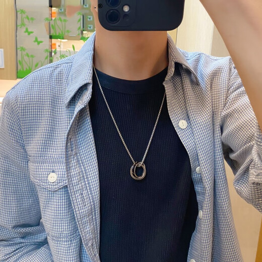 MZMZ platinum necklace men's pt950 platinum trendy double ring pendant for boyfriend birthday gift Valentine's Day light luxury model-fashionable double ring necklace