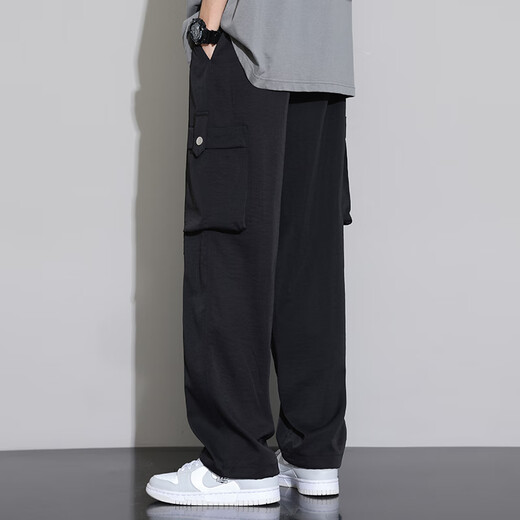 Dingfengbaoluo ice silk quick-drying casual pants for men's American workwear trendy versatile straight-leg high-length trousers K515 black XL