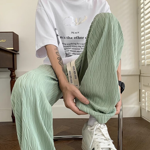 BAA AND BAA draped pants men's spring and summer trendy brand loose straight wide-leg pants 2025 new men's casual ice silk trousers black C138-OPX 2XL [Suggested 140-160Jin [Jin equals 0.5 kg]]