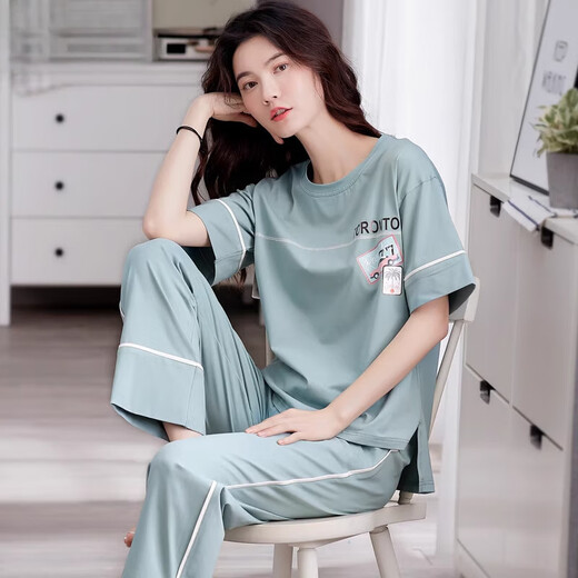 莫代尔睡衣女2025年新款夏季棉短袖长裤家居服薄款大码女士家居服套装 7374 XL 【建议120-140斤】