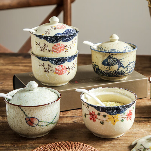 Kitchen seasoning box inside and outside the house, ceramic seasoning jar combination set, household salt shaker, seasoning storage box, sugar jar, oil and pepper jar, mixed color - three-piece set with tray and spoon