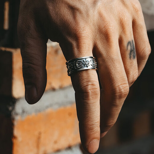 Mingyang Decorative Sea 925 Silver Sun Totem Ring Men's Ring Trendy Retro Fashion Personality Versatile Adjustable Open Ring Mido 10# (Suitable for Hong Kong Size 22-24)