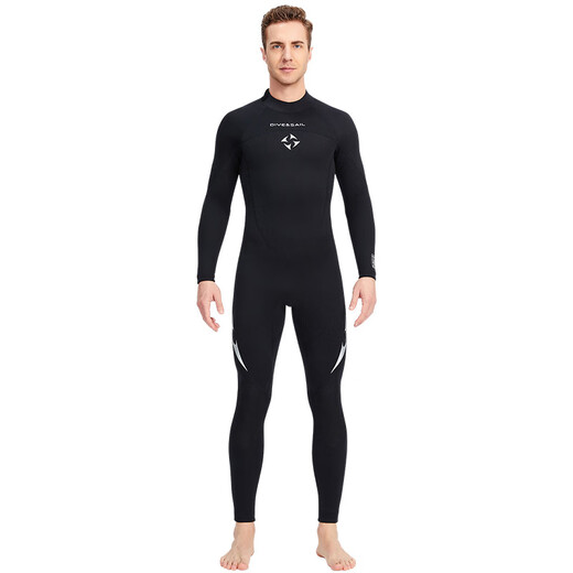DIVE&SAIL New 3MM Diving Suit Women's One-piece Long Sleeve Thickened Warm Couple Wet Suit Men's Snorkeling Surfing Jellyfish Swimsuit Men's Black 2XL