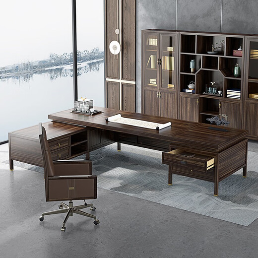 Sanko Furniture Black gold boss desk office desk and chair combination new Chinese style solid wood executive desk CEO desk high-end and elegant 2.2m desk deposit