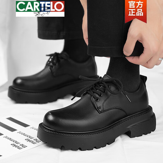 CARTELO crocodile leather shoes men's heightening thick sole black leather derby shoes trendy business formal casual soft sole big head men's shoes BG1901 black 38 standard leather shoe size