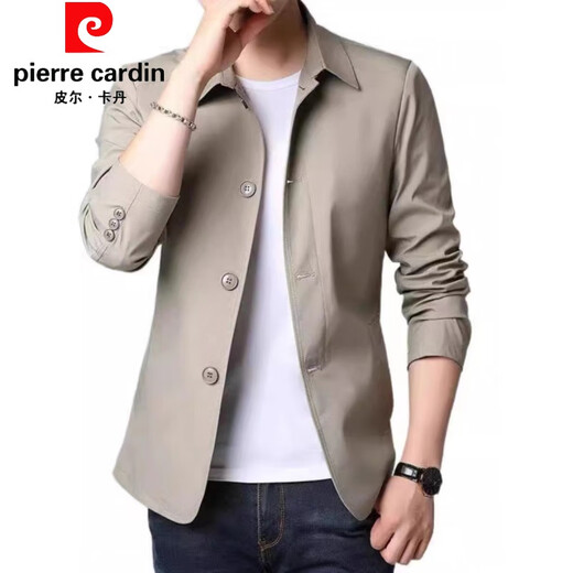 Pierre Cardin Spring and Autumn Men's Jacket Suit for Young and Middle-aged Solid Color Lapel Thin Korean Slim Windbreaker Jacket Light Gray NJ1048 M Recommendation 98-110Jin Jin equals 0.5 kg