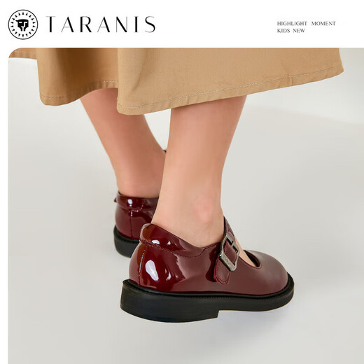 Terranis KIDS British style simple red children's small leather shoes elegant princess shoes retro summer Ma wine red 37 shoe inner length 23.5cm