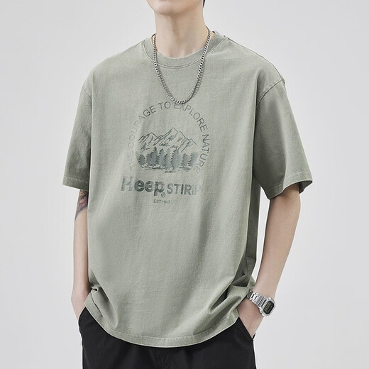 T-shirt à manches courtes Romon Pure Cotton pour hommes Summer American Fashion imprimé Vêtements polyvalents pour les hommes T-shirt pour hommes en vrac à manches
