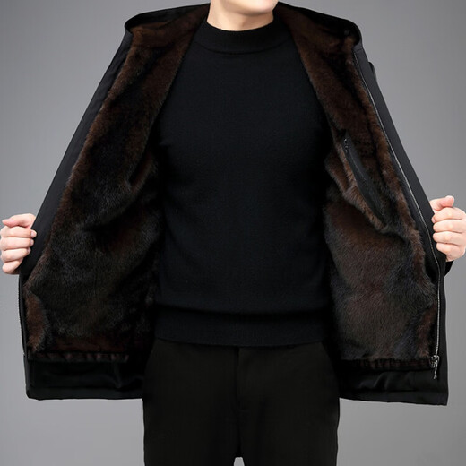 Hengyuan Xiangpai overcomes men's winter Nikes with removable lining, full mink coat, fur coat, one-piece fur, navy blue 2XL