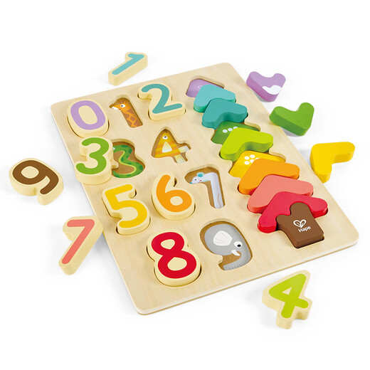 Hape Puzzle jouet en bois tridimensionnel alphanumérique cognitif petite pince puzzle enfant en bas âge apprentissage puzzle garçons et filles Montessori éducation précoce numéro forme puzzle 3-6 ans