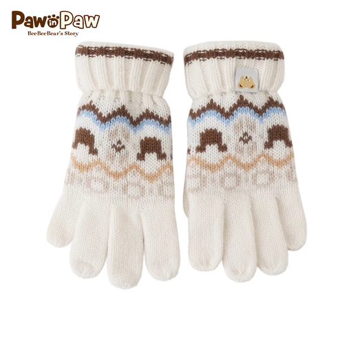 PawinPaw cartoon bear children's clothing children's autumn and winter knitted five-finger gloves for boys and girls to keep warm and comfortable pink/25 4-12 years old