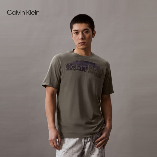 Calvin KleinCK Jeans夏季男士时尚休闲绘画图案印花纯棉短袖T恤40BC831 ldy-橄榄绿 XL