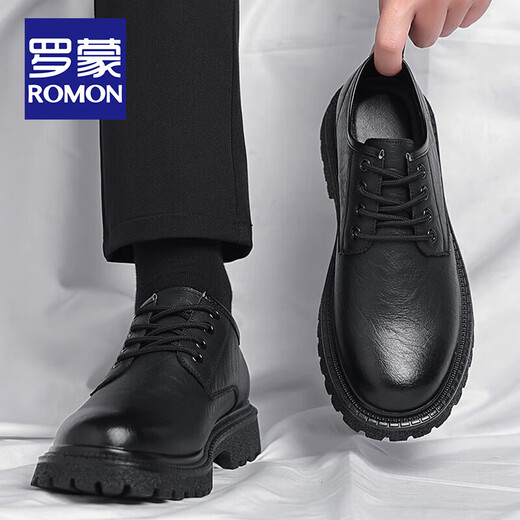 ROMON leather shoes men's new business casual shoes men's formal British round-toe men's shoes soft sole retro low-cut work shoes black size 41