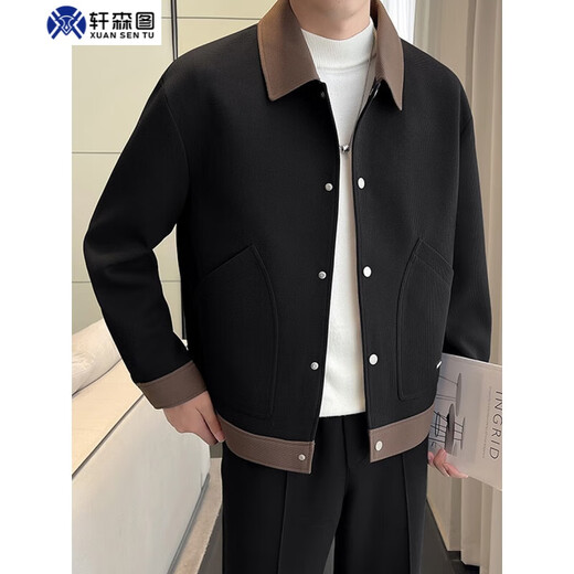 Xuan Sentu Spring and Autumn Men's Light Mature Style Jacket Coat Men's Loose Large Size Stitching Contrast Color Top Fat Man Looks Slim Matching JK505 Black Jacket L (170) Recommended 120-140 Jin Jin is equal to 0.5 kg