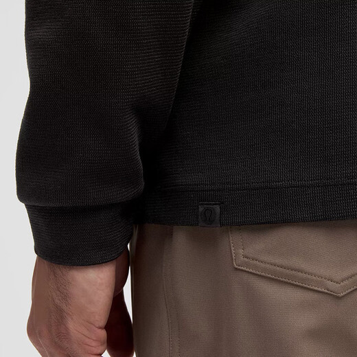 Lululemon Textured Henley Men's Henley Shirt Cotton Blend Soft Breathable Long Sleeve Pullover Black/Black XS