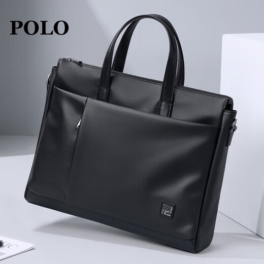 POLO briefcase soft leather men's business handbag 16-inch computer bag horizontal shoulder file bag birthday gift