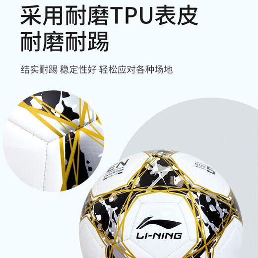 Li Ning Football No. 5 Adult Children and Youth Professional Competition Outdoor Training Sports High School Entrance Examination Ball No. 5/Standard White and Black Gold-671-1