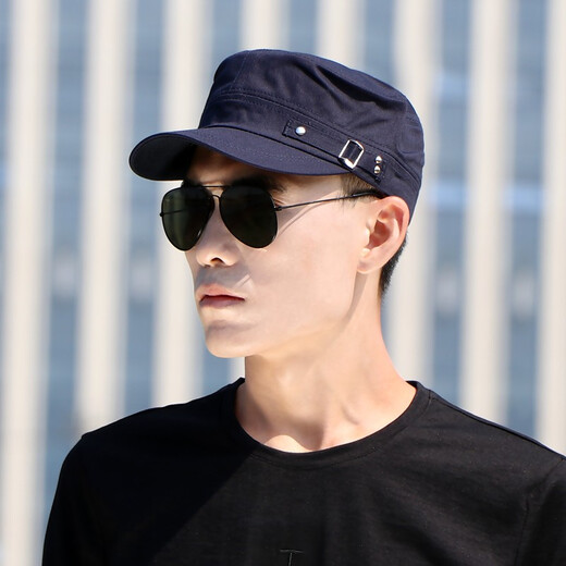 Nozhi Meng New Men's Short-Brim Flat Top Hat Men's and Women's Alphabet Fashion Peaked Cap Baseball Hat Men's Sun Hat NM017 Metallic Black One Size Adjustable