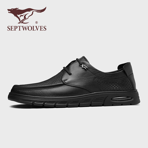 Shoes de cuero casual de siete lobo zapatos para hombres Summer NUEVO estilo Avalte Bollow Bollow Sode Mesh Mesh Caza sin deslizamiento Ligeros Ligeros zapatos casuales Men's Black [Tamaño de zapato de cuero estándar] 41