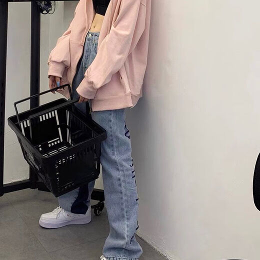 锦人初港风复古高街五角星贴刺绣牛仔裤女秋季新款赛小懒高腰辣妹设计感 蓝色9926 M