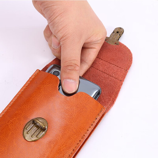 Mobile phone bag genuine leather belt bag leather mobile phone waist bag vertical outdoor construction site waterproof and wear-resistant mobile phone bag black double pocket 6.5-7.0 inches