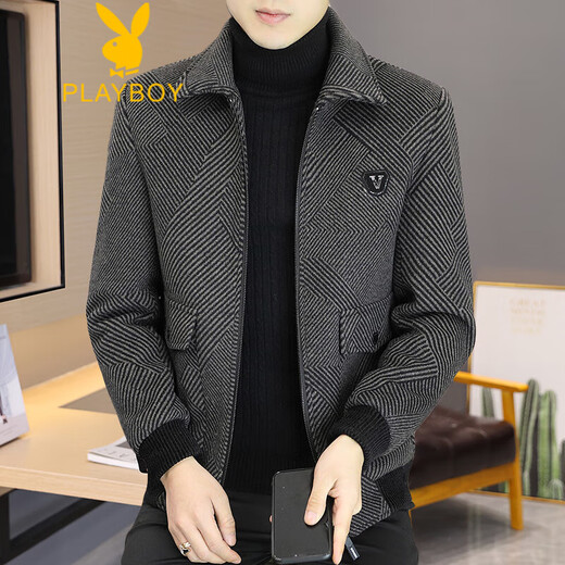 Veste Playboy (Playboy) pour homme d'automne et d'hiver en laine de laine hivernale Nouveau revers court haut de gamme haut de gamme Veste décontractée chaude et épaissie. Gray H856 XL125-145Jin [Jin est égal à 0,5 kg]