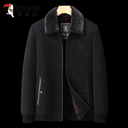 Woodpecker cotton coat men's winter imitation chenille plus velvet thickened jacket middle-aged and elderly dad wear high-end woolen coat clothes 20503/806 dark gray L (175)